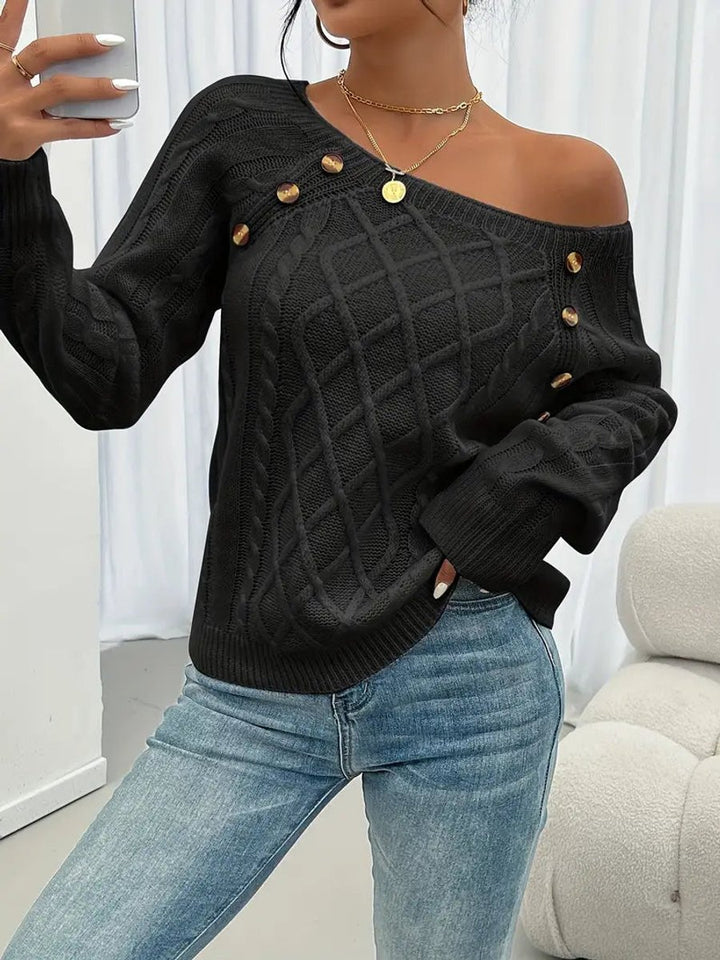Women's Cable-Knit Raglan-Sleeve Round-Neck Knitted Sweater