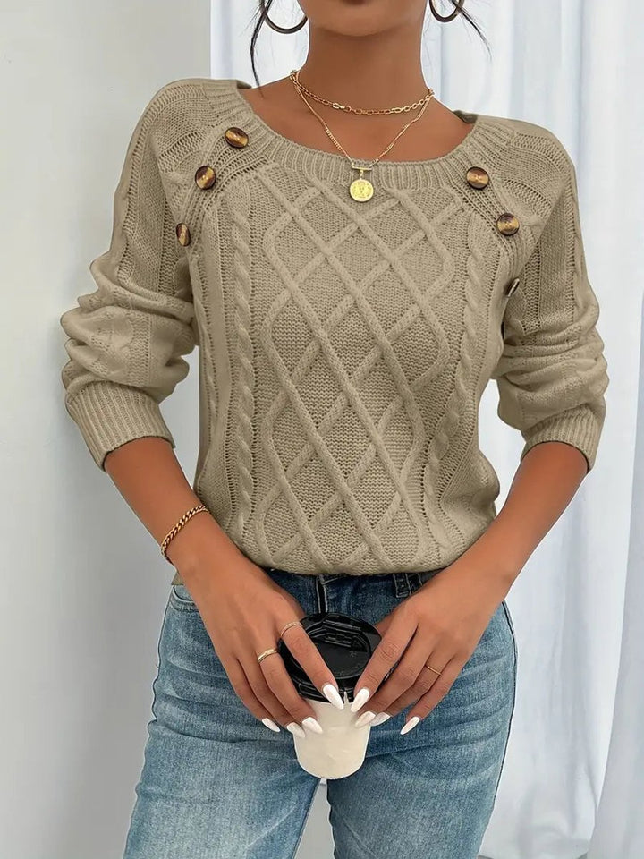Women's Cable-Knit Raglan-Sleeve Round-Neck Knitted Sweater