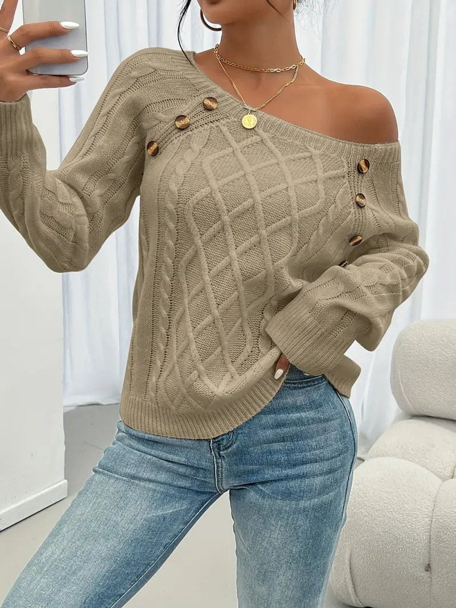 Women's Cable-Knit Raglan-Sleeve Round-Neck Knitted Sweater