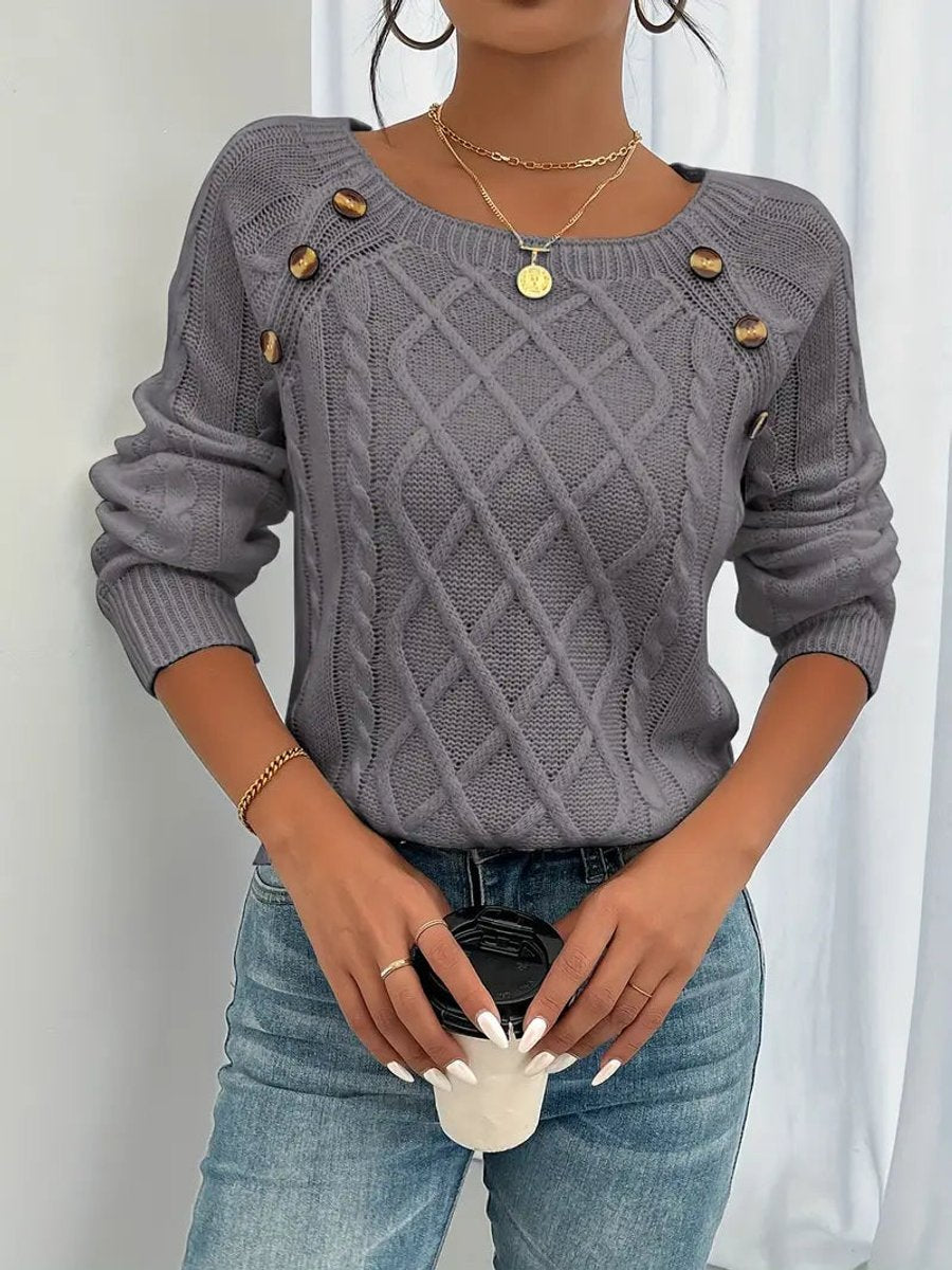 Women's Cable-Knit Raglan-Sleeve Round-Neck Knitted Sweater