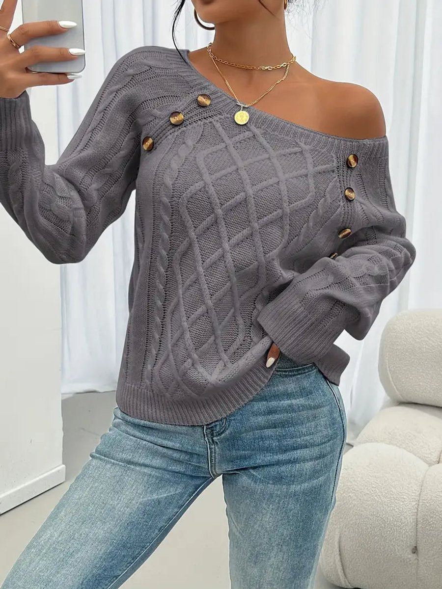 Women's Cable-Knit Raglan-Sleeve Round-Neck Knitted Sweater