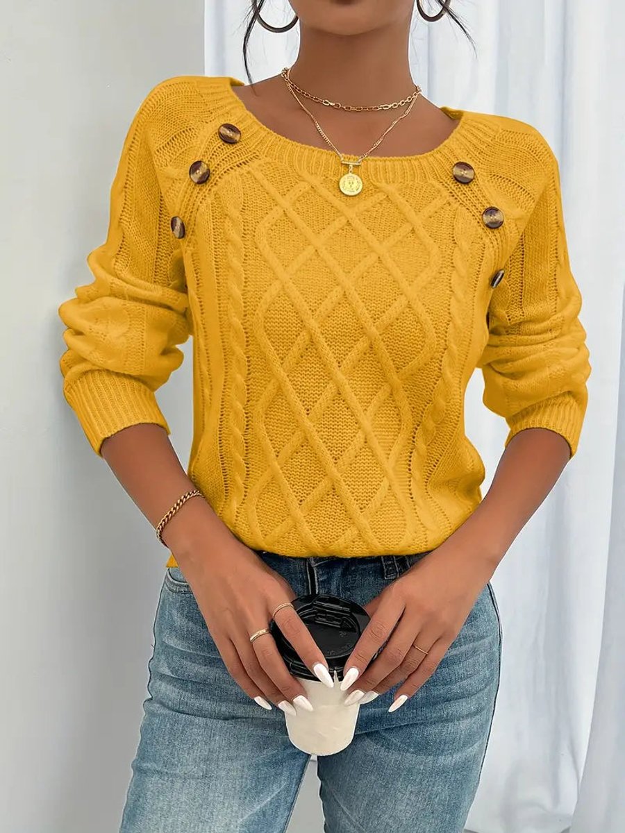 Women's Cable-Knit Raglan-Sleeve Round-Neck Knitted Sweater