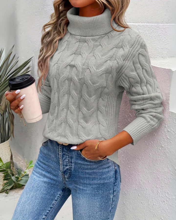 Women's Cable-Knit Turtleneck Jumper Cosy Rollneck Pullover