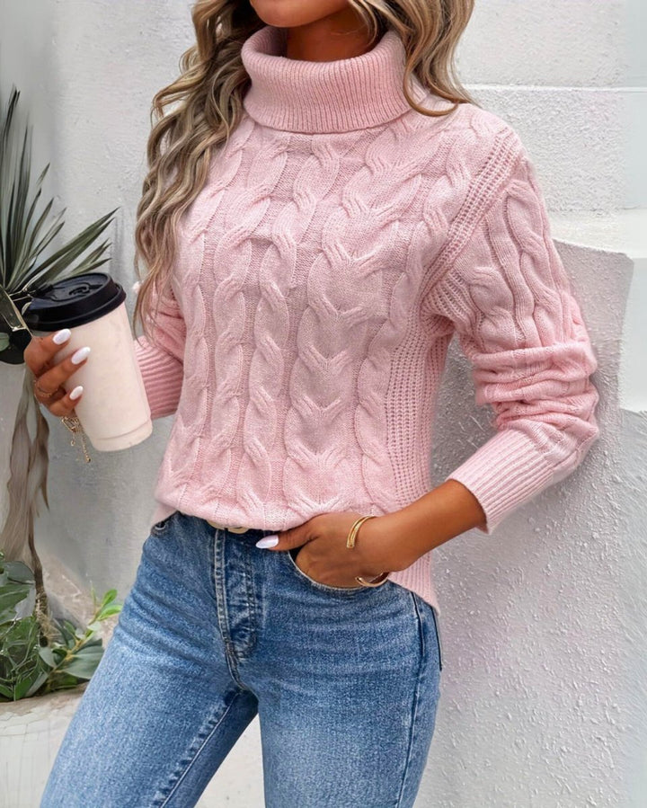 Women's Cable-Knit Turtleneck Jumper Cosy Rollneck Pullover