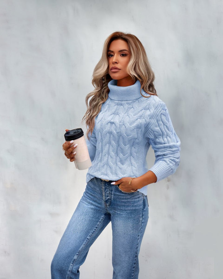 Women's Cable-Knit Turtleneck Knitted Sweater Jumper