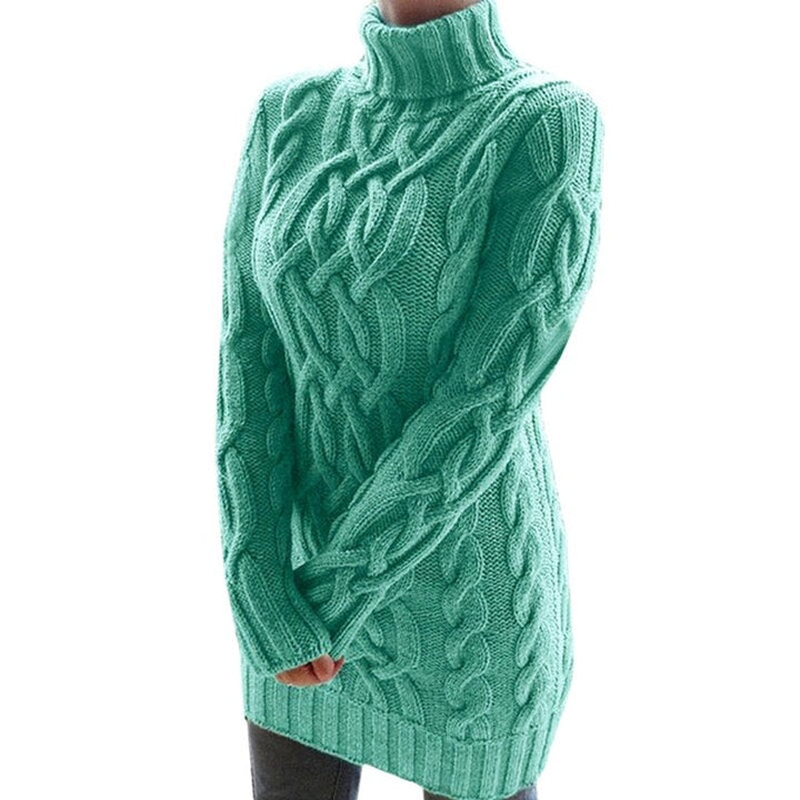 Women's Cable-Knit Turtleneck Longline Knitted Dress