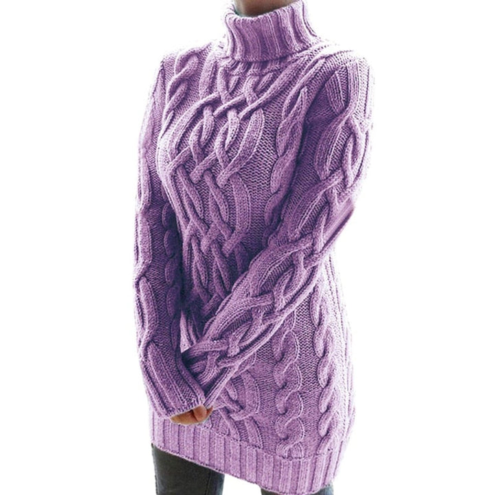 Women's Cable-Knit Turtleneck Longline Knitted Dress