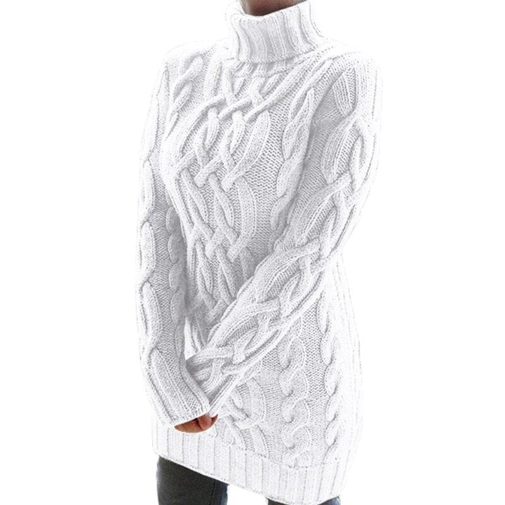 Women's Cable-Knit Turtleneck Longline Knitted Dress