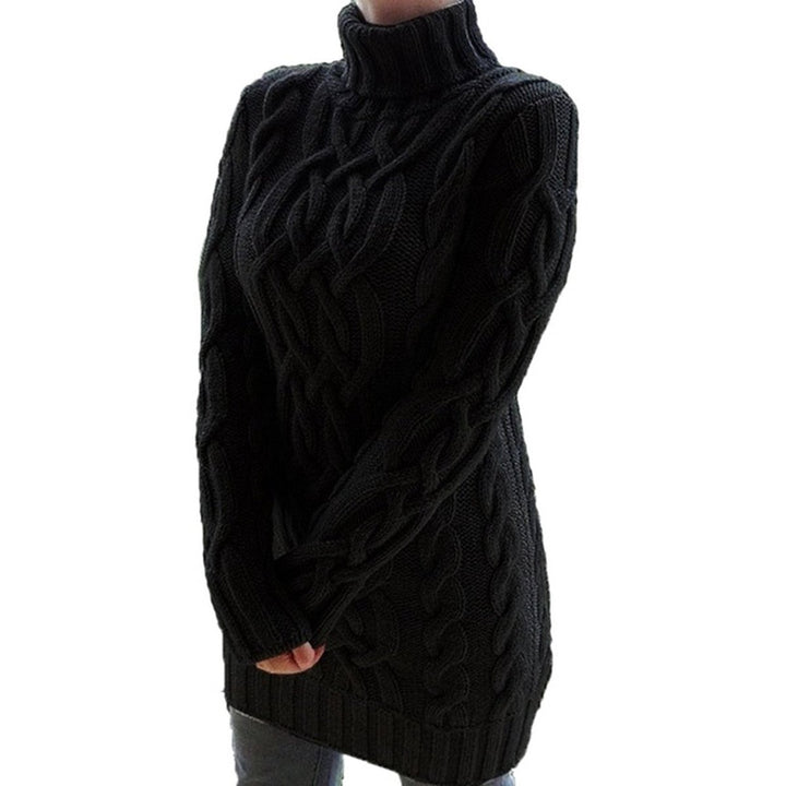 Women's Cable-Knit Turtleneck Longline Knitted Dress