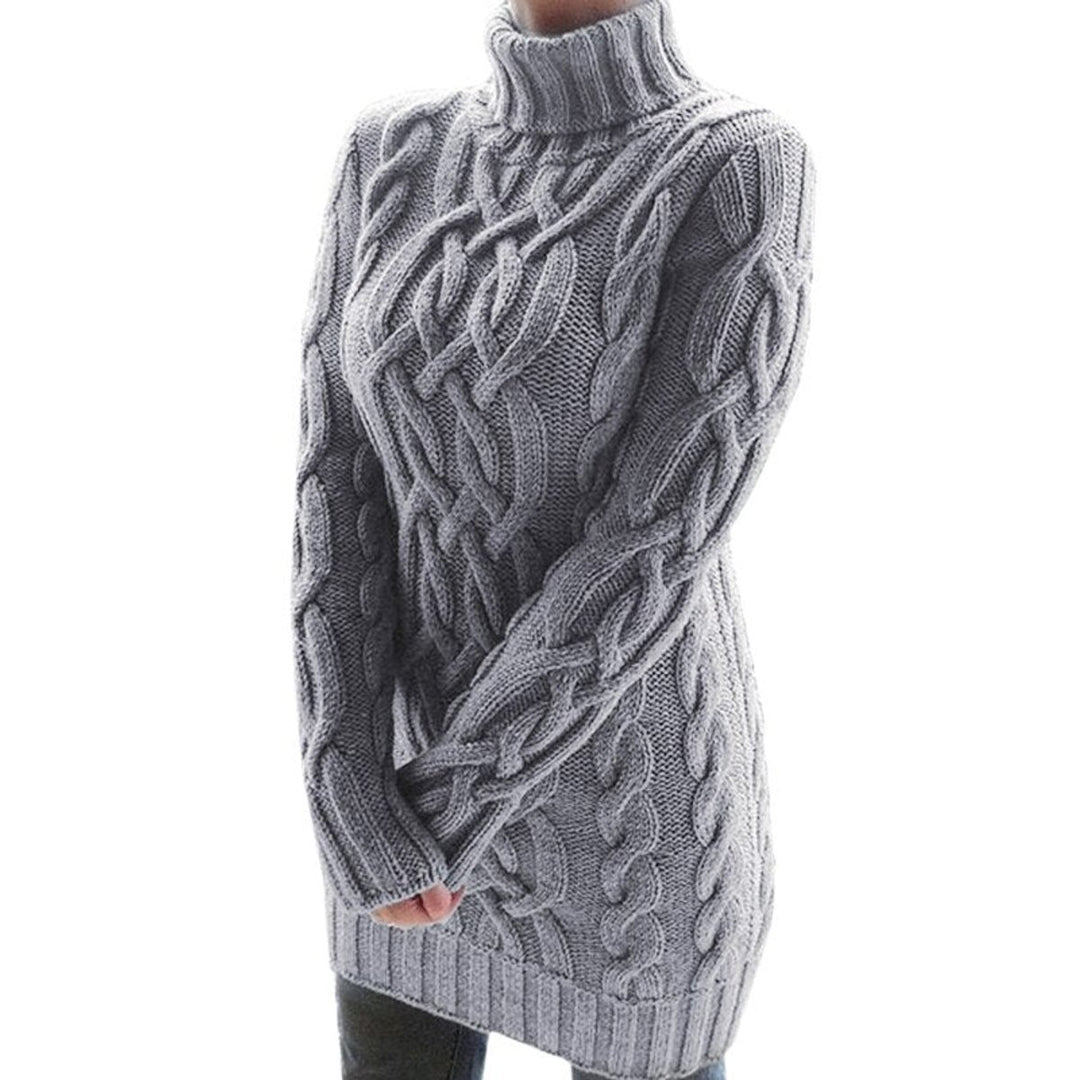 Women's Cable-Knit Turtleneck Longline Knitted Dress