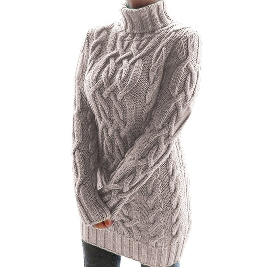 Women's Cable-Knit Turtleneck Longline Knitted Dress