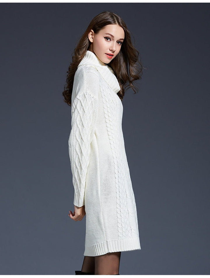Women's Cable Knitted Dress Chunky Turtleneck Long Jumper Dress