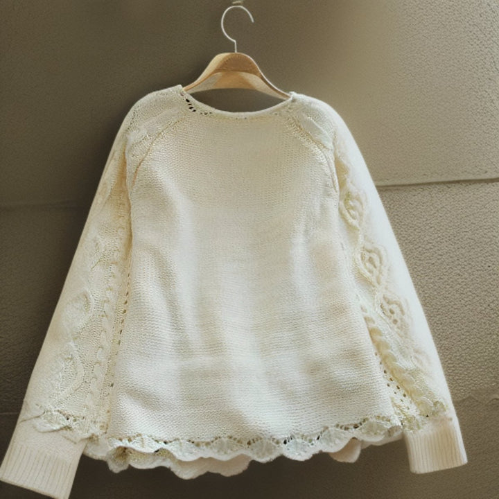 Women's Cable Knitted Sweater Cardigan Ruffle Lace-Trim Open-Front