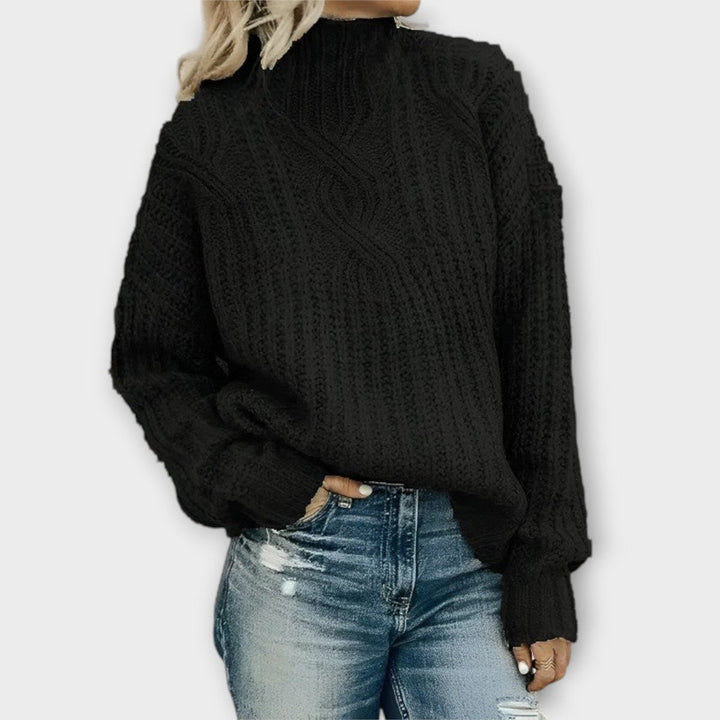 Women's Cable Knitted Sweater Oversized Mock-Neck Chunky Jumper