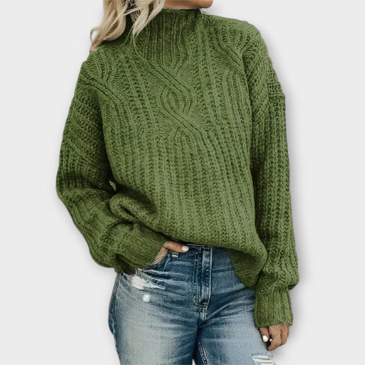 Women's Cable Knitted Sweater Oversized Mock-Neck Chunky Jumper