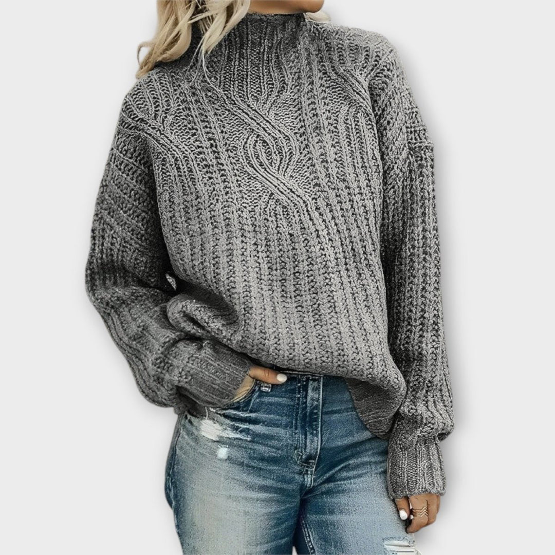 Women's Cable Knitted Sweater Oversized Mock-Neck Chunky Jumper