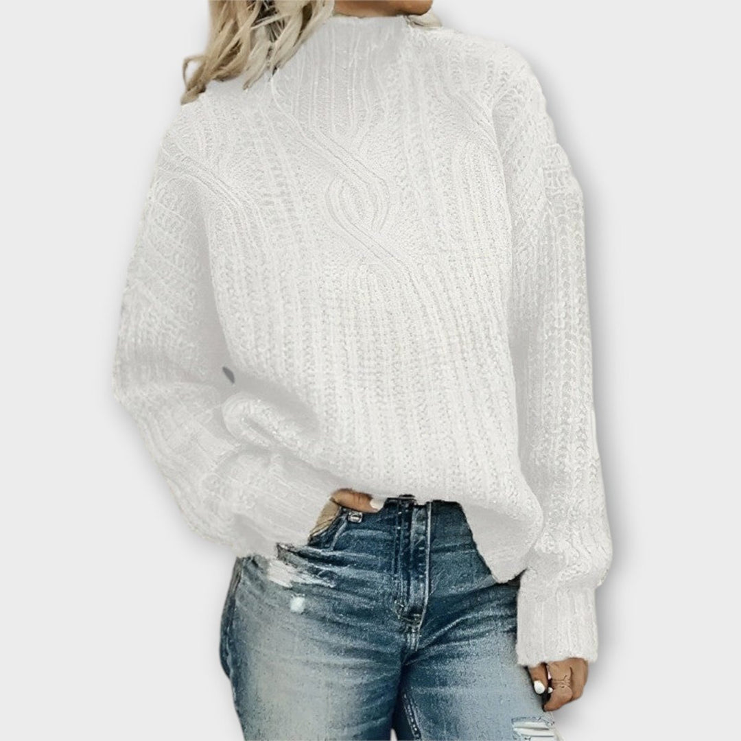 Women's Cable Knitted Sweater Oversized Mock-Neck Chunky Jumper