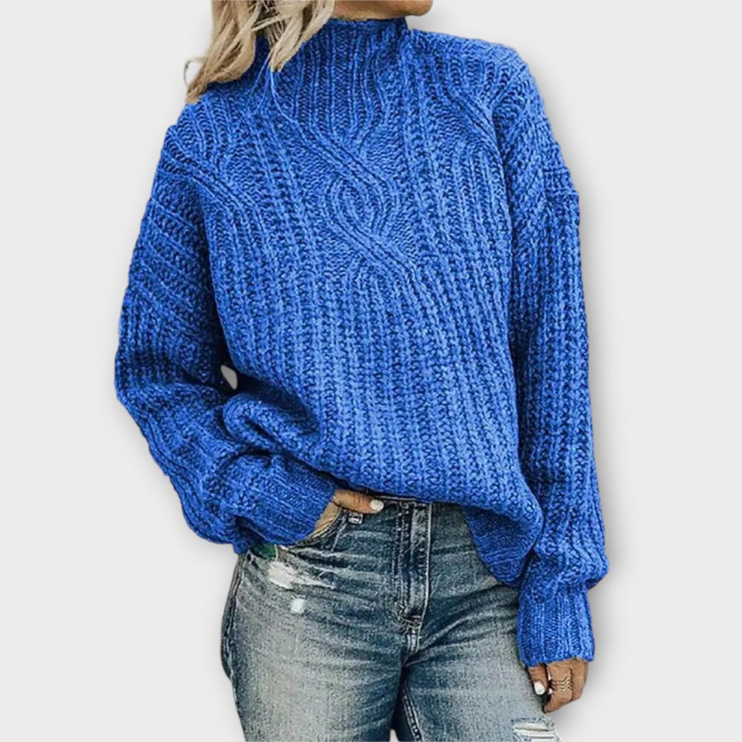 Women's Cable Knitted Sweater Oversized Mock-Neck Chunky Jumper