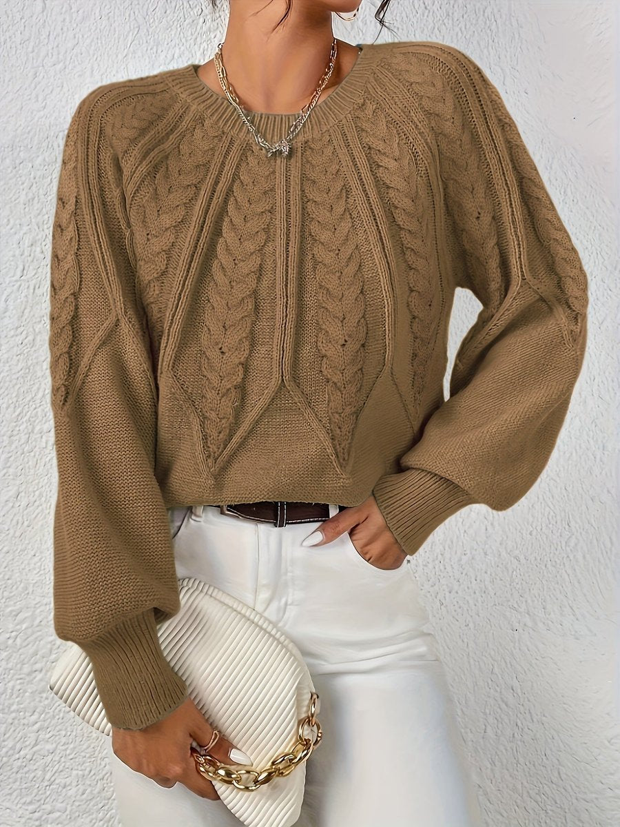 Women's Cable Knitted Sweater Relaxed Crew Neck Pullover Jumper