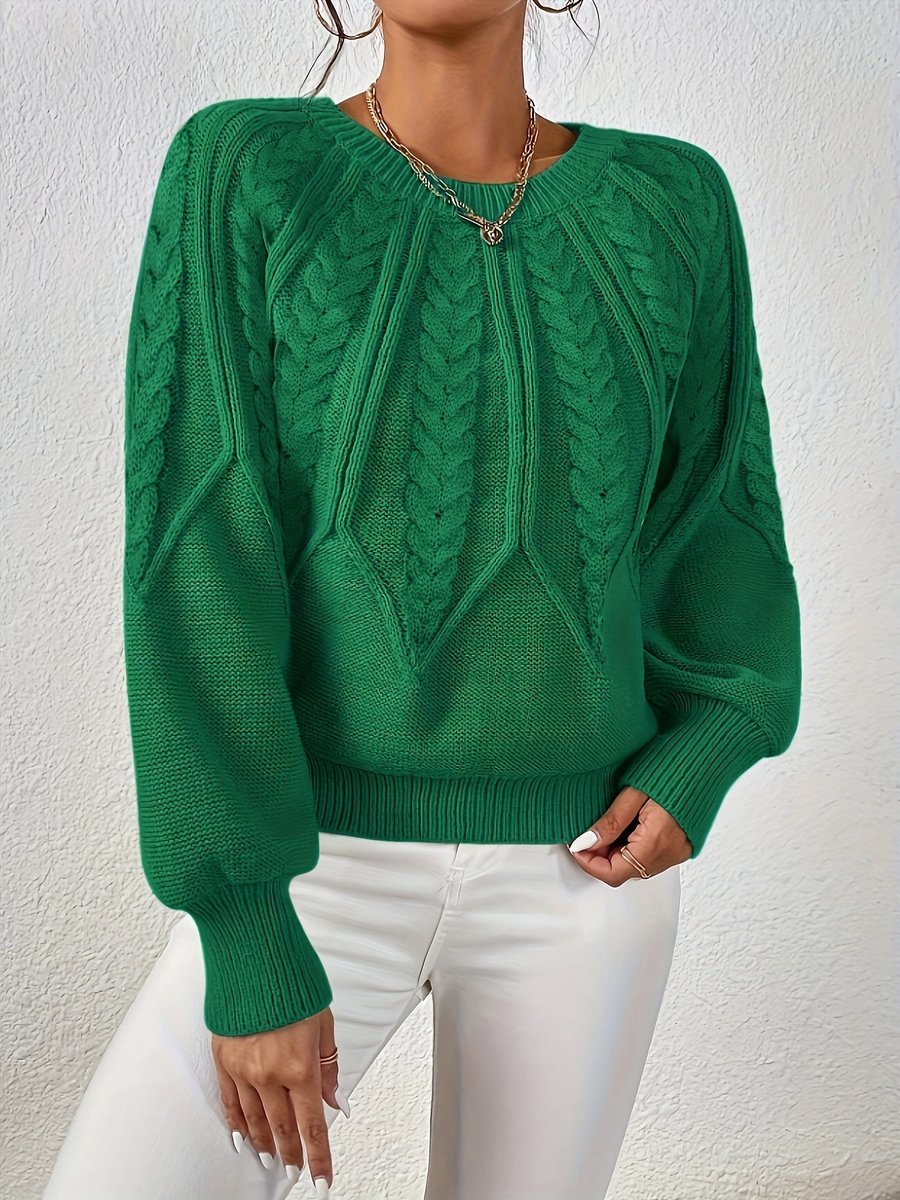 Women's Cable Knitted Sweater Relaxed Crew Neck Pullover Jumper