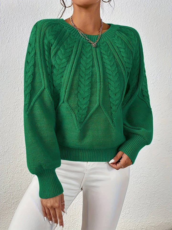 Women's Cable Knitted Sweater Relaxed Crew Neck Pullover Jumper