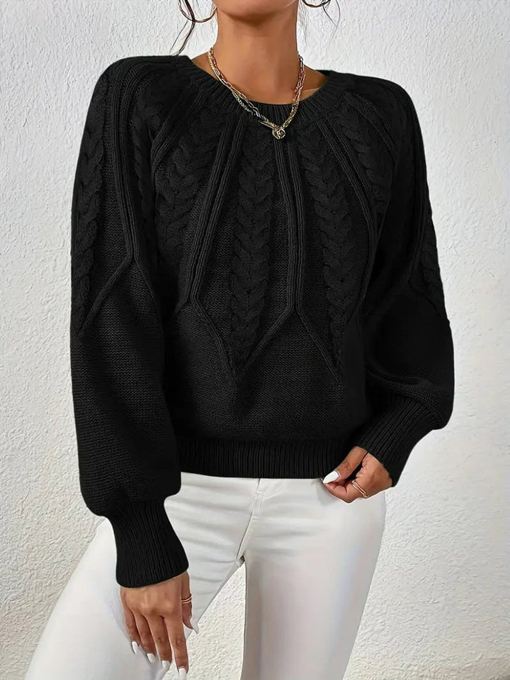 Women's Cable Knitted Sweater Relaxed Crew Neck Pullover Jumper