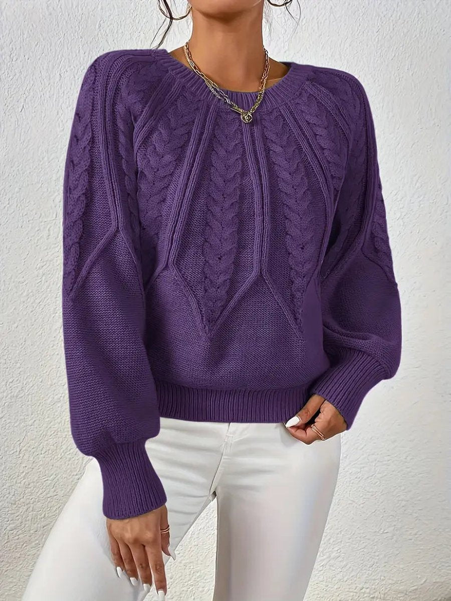 Women's Cable Knitted Sweater Relaxed Crew Neck Pullover Jumper