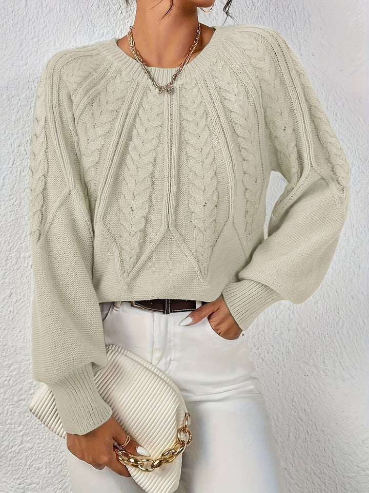 Women's Cable Knitted Sweater Relaxed Crew Neck Pullover Jumper