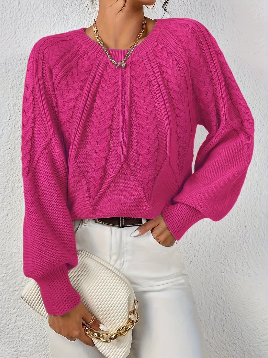 Women's Cable Knitted Sweater Relaxed Crew Neck Pullover Jumper