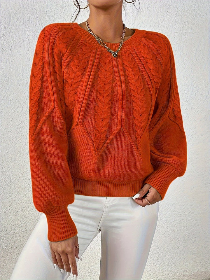 Women's Cable Knitted Sweater Relaxed Crew Neck Pullover Jumper