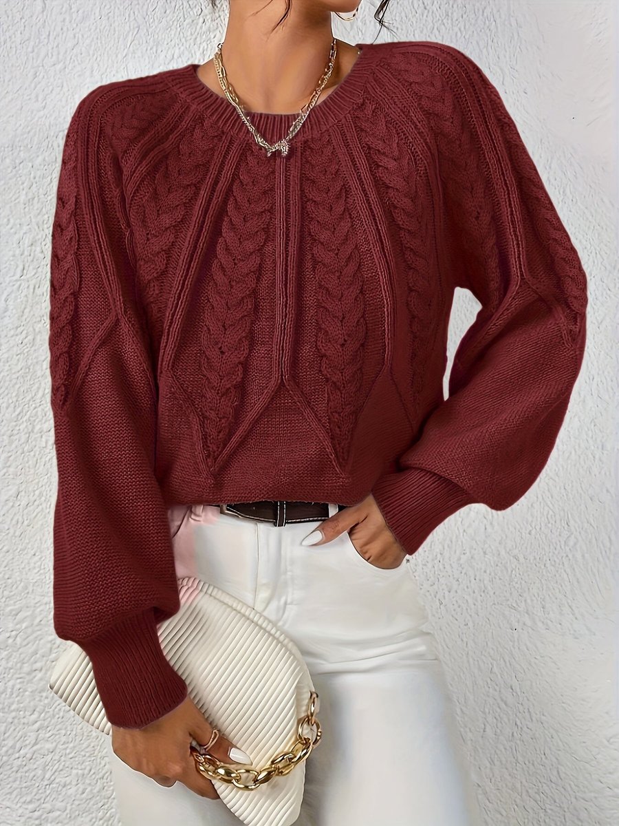 Women's Cable Knitted Sweater Relaxed Crew Neck Pullover Jumper