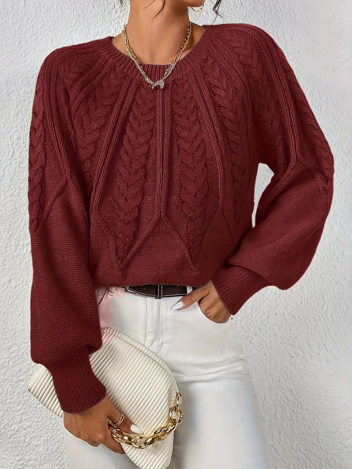 Women's Cable Knitted Sweater Relaxed Crew Neck Pullover Jumper