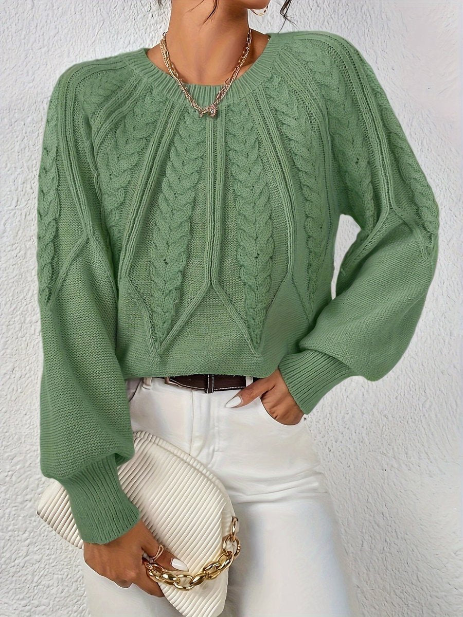 Women's Cable Knitted Sweater Relaxed Crew Neck Pullover Jumper