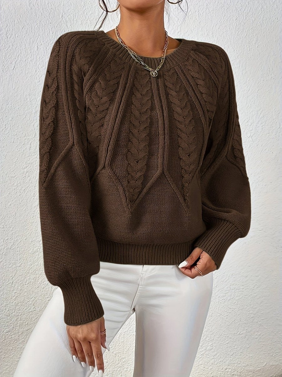 Women's Cable Knitted Sweater Relaxed Crew Neck Pullover Jumper