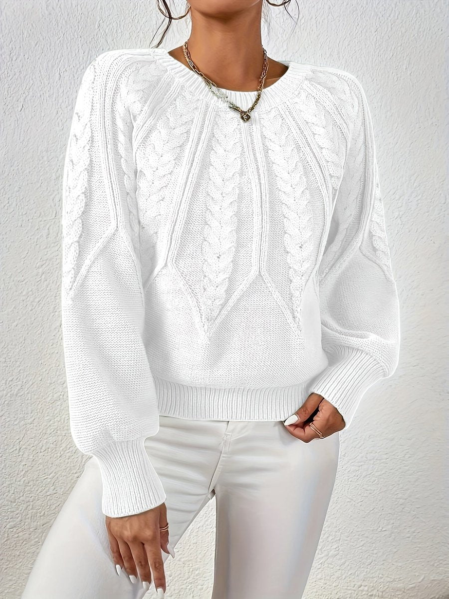 Women's Cable Knitted Sweater Relaxed Crew Neck Pullover Jumper