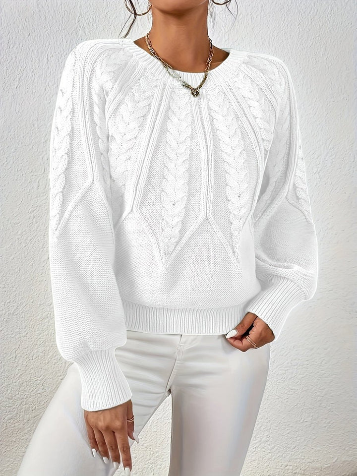 Women's Cable Knitted Sweater Relaxed Crew Neck Pullover Jumper