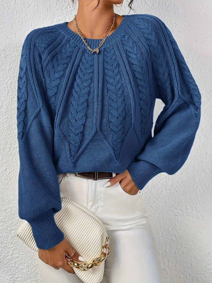 Women's Cable Knitted Sweater Relaxed Crew Neck Pullover Jumper