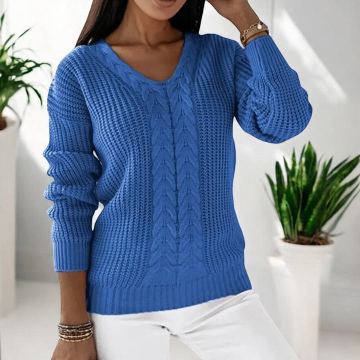 Women's Cable Knitted Sweater Round Neck Ribbed Pullover Jumper