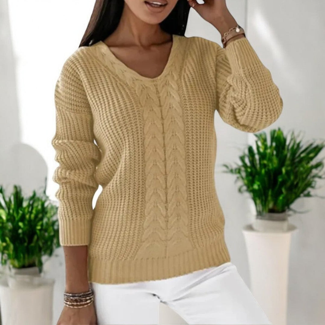 Women's Cable Knitted Sweater Round Neck Ribbed Pullover Jumper