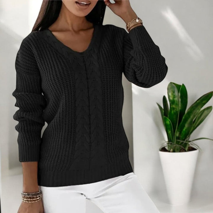Women's Cable Knitted Sweater Round Neck Ribbed Pullover Jumper