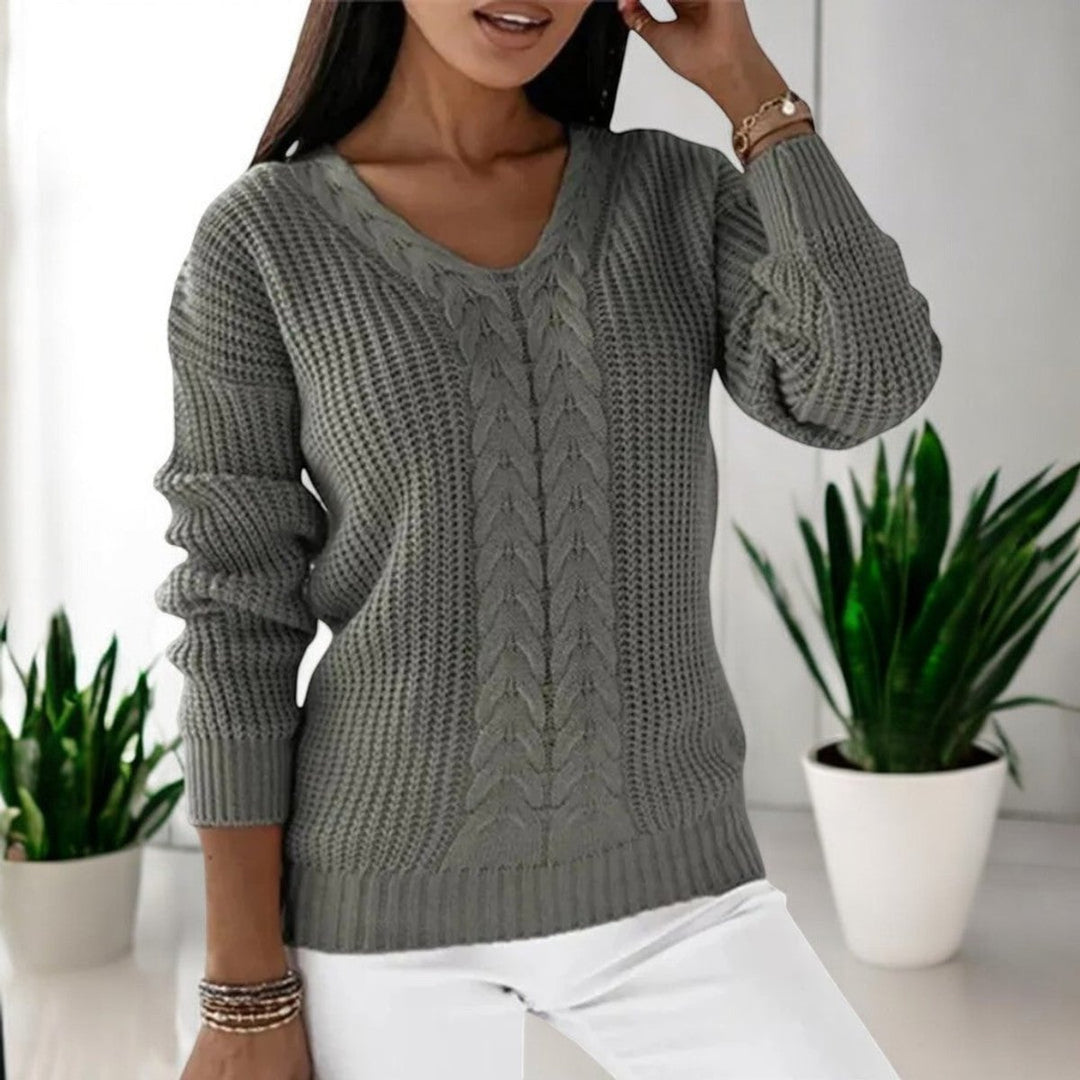Women's Cable Knitted Sweater Round Neck Ribbed Pullover Jumper