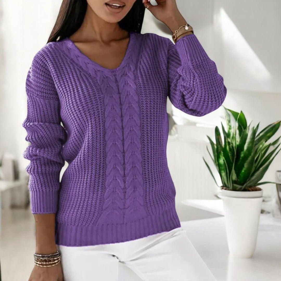 Women's Cable Knitted Sweater Round Neck Ribbed Pullover Jumper