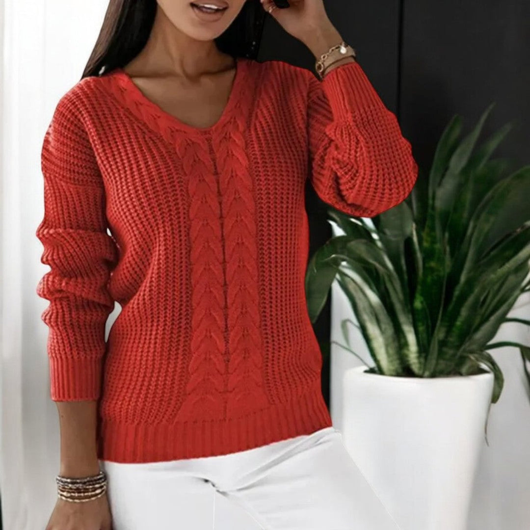 Women's Cable Knitted Sweater Round Neck Ribbed Pullover Jumper