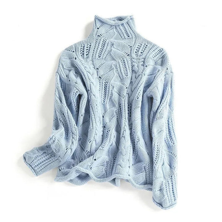 Women's Cable Knitted Sweater Turtleneck Loose-Fit Jumper