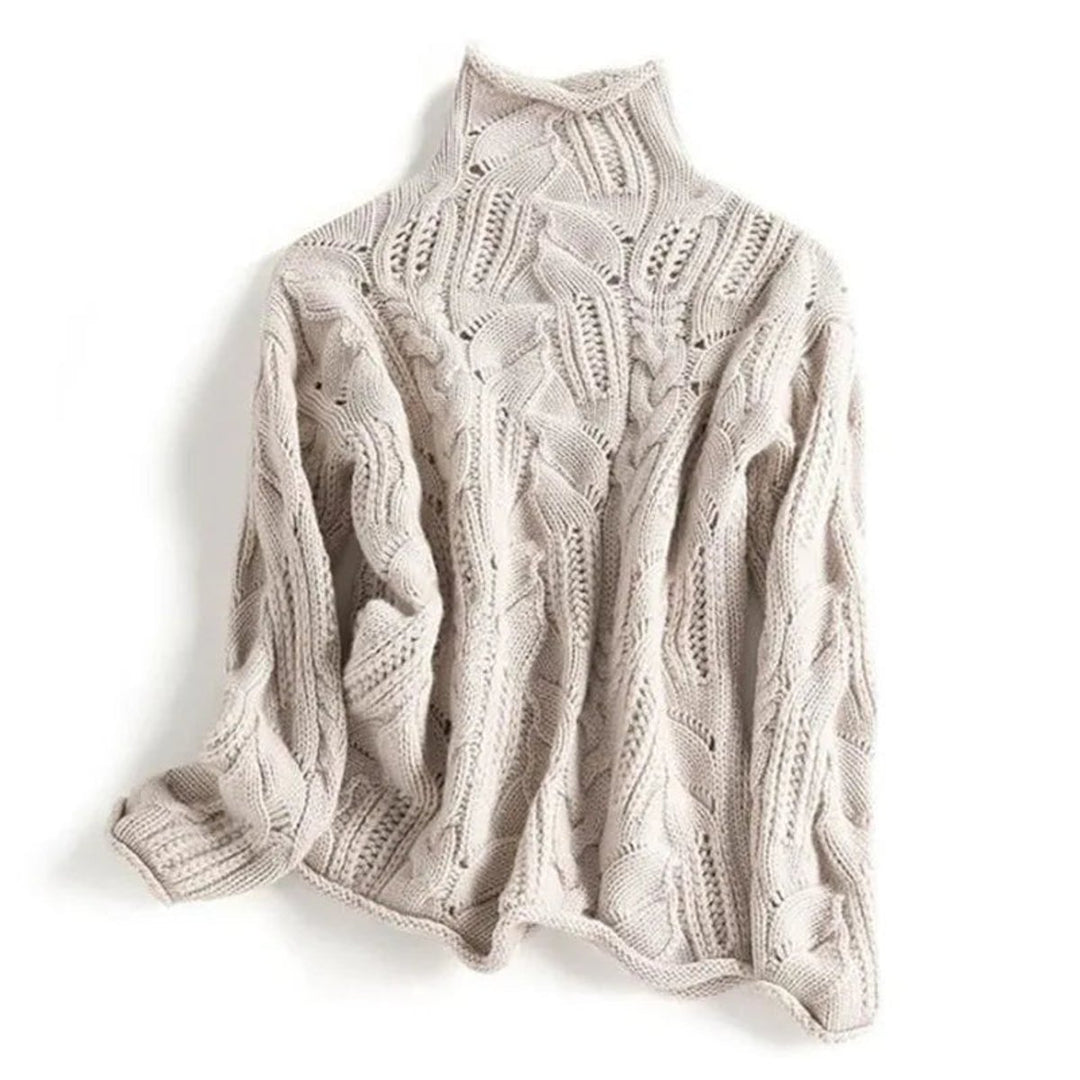 Women's Cable Knitted Sweater Turtleneck Loose-Fit Jumper