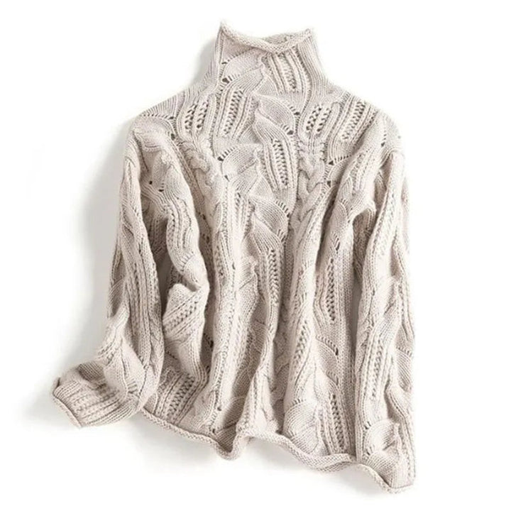 Women's Cable Knitted Sweater Turtleneck Loose-Fit Jumper
