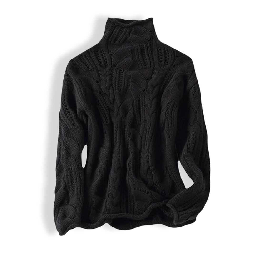 Women's Cable Knitted Sweater Turtleneck Loose-Fit Jumper