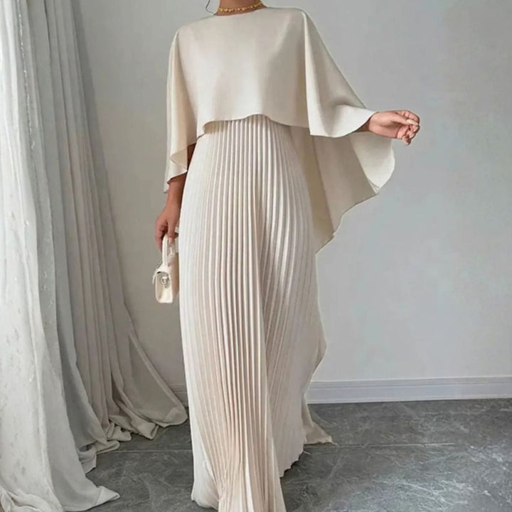 Women's Cape-Overlay Pleated Maxi Dress Wedding Guest