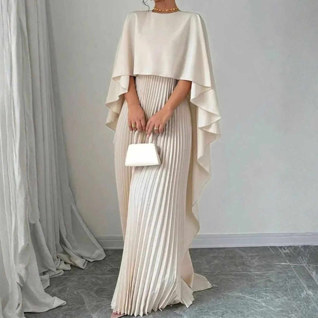 Women's Cape-Overlay Pleated Maxi Dress Wedding Guest