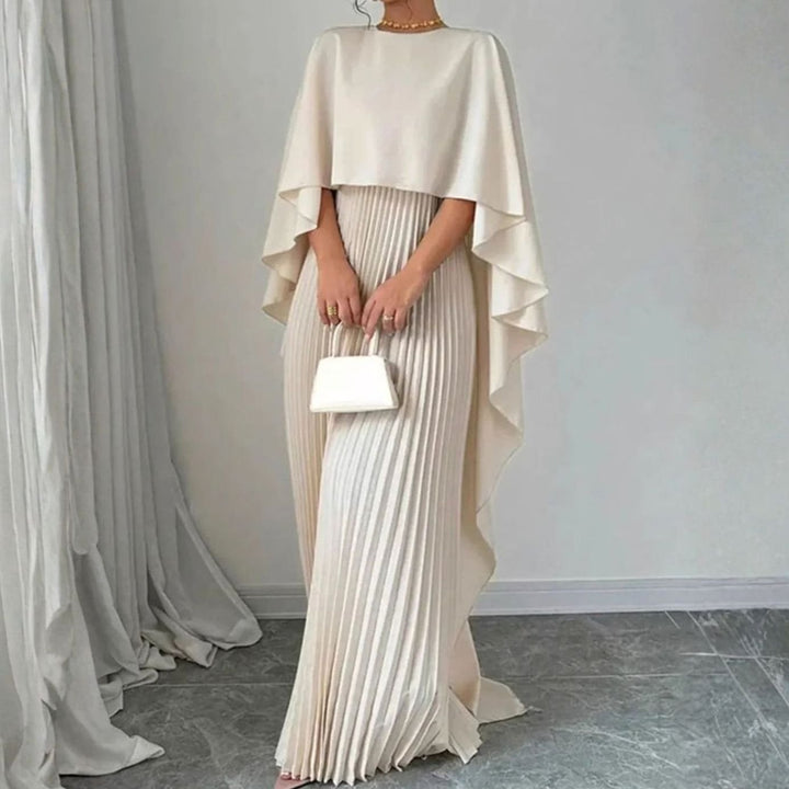 Women's Cape-Overlay Pleated Maxi Dress Wedding Guest